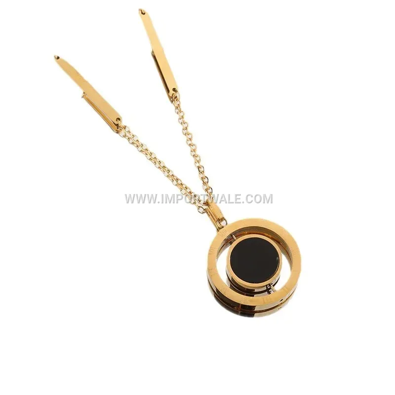 Double Sided Rotating Roman Numeral Titanium Steel Necklace