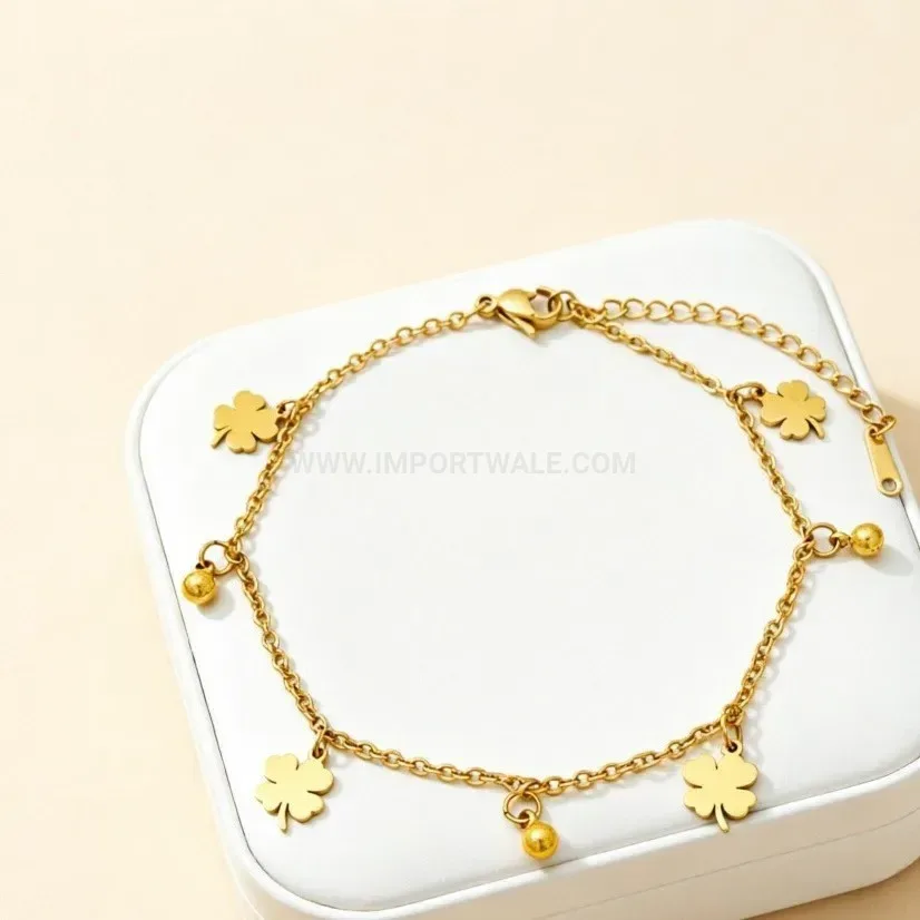 Minimalist Four Leaf Clover Stainless Steel Chain Bracelet