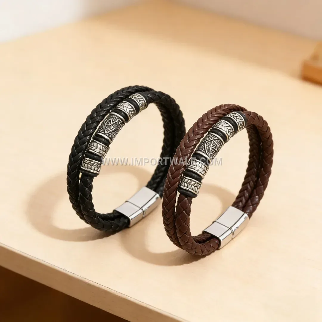 Handwoven Retro Totem PU Leather Magnetic Bracelet