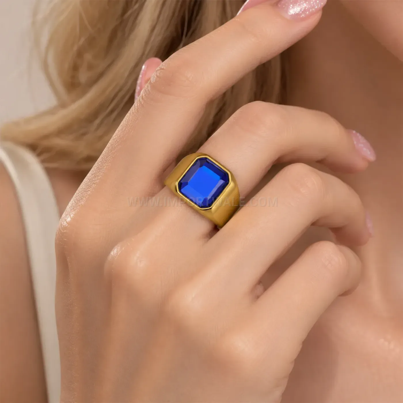 Stainless Steel Statement Ring with Large Gemstone Inlay