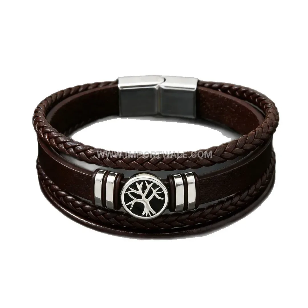 Vintage Totem Braided Leather Magnetic Clasp Bracelet