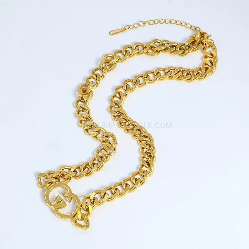 Classic Titanium Steel Heart Clavicle Chain Necklace With Gold Accent