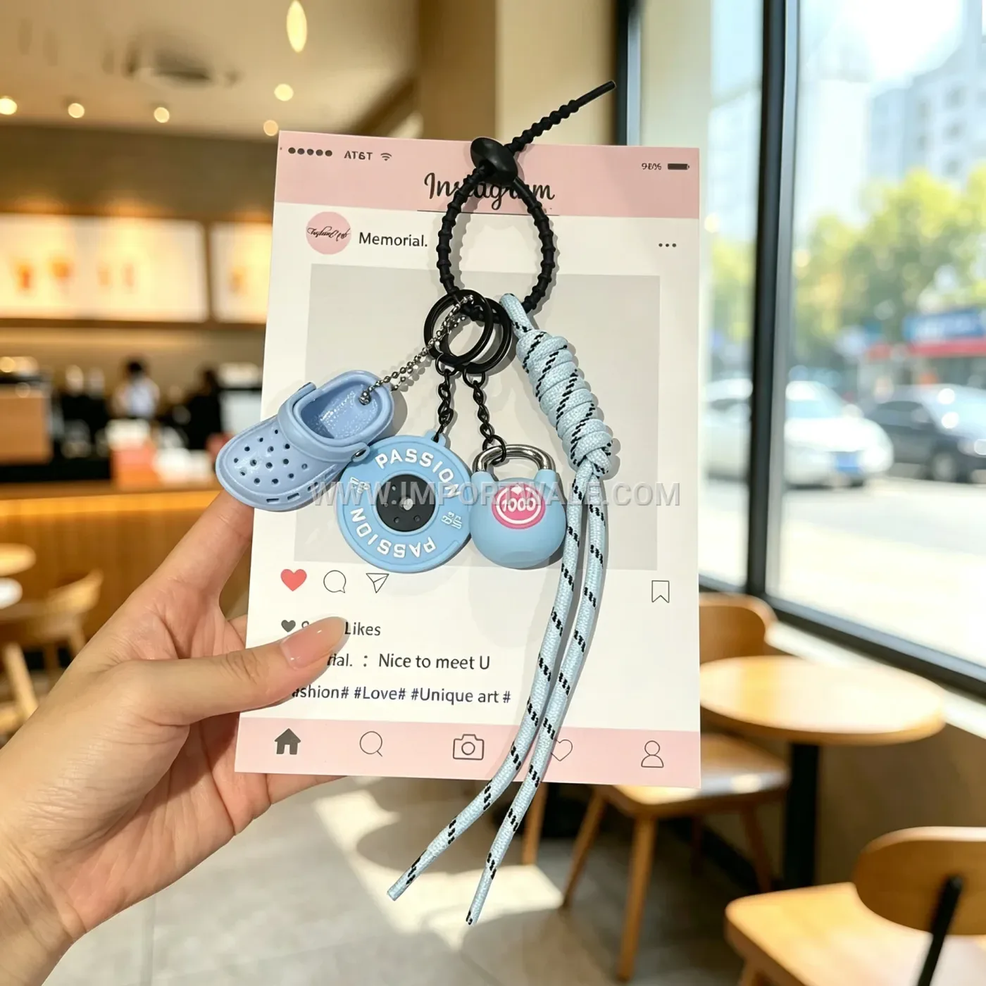 Woven Leather Fitness Slipper Bag Charm Keychain