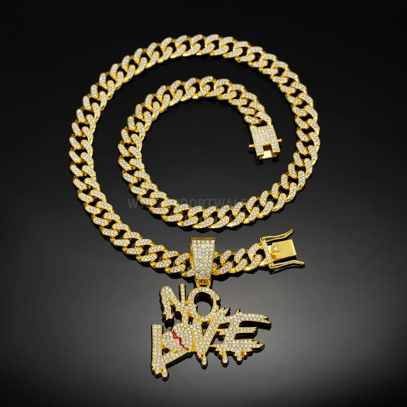 Trendy Iced Out Broken Heart Pendant Cuban Chain Necklace