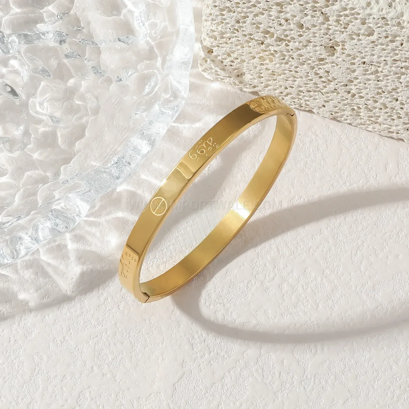 Stainless Steel Engraved Script Open Cuff Bangle