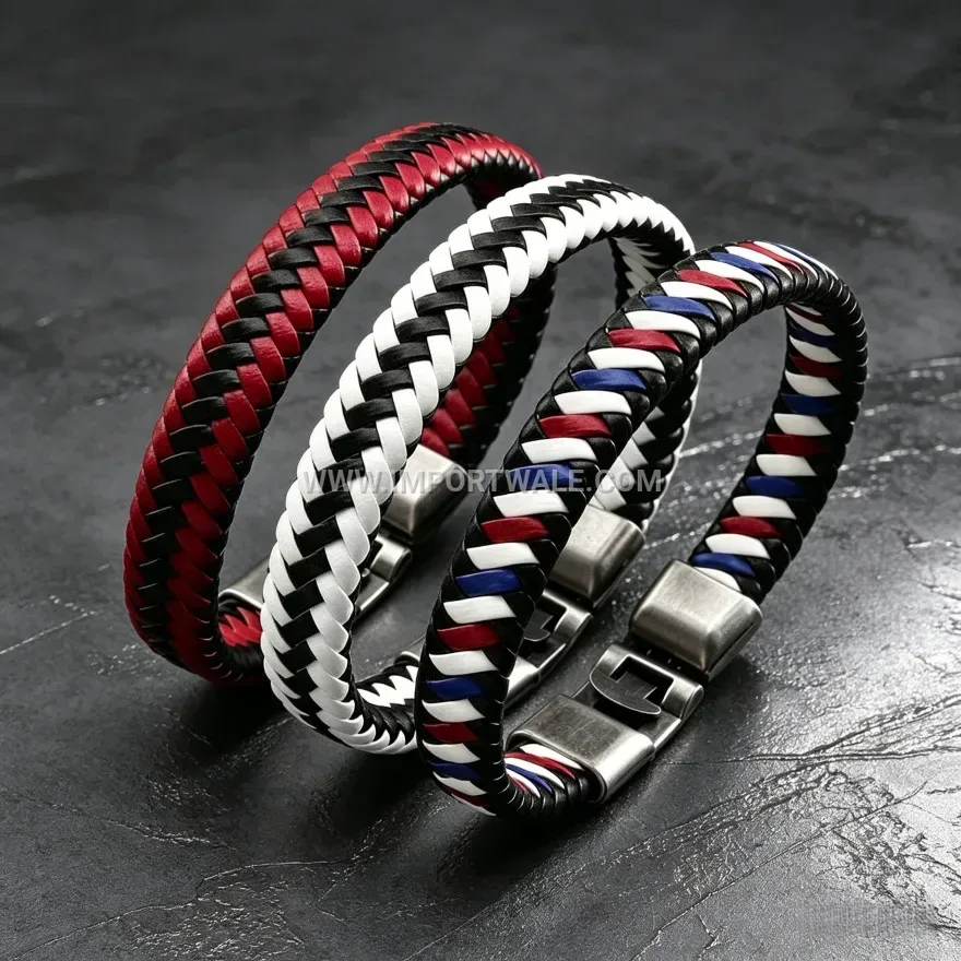 Titanium Steel Braided Leather Wristband for Men