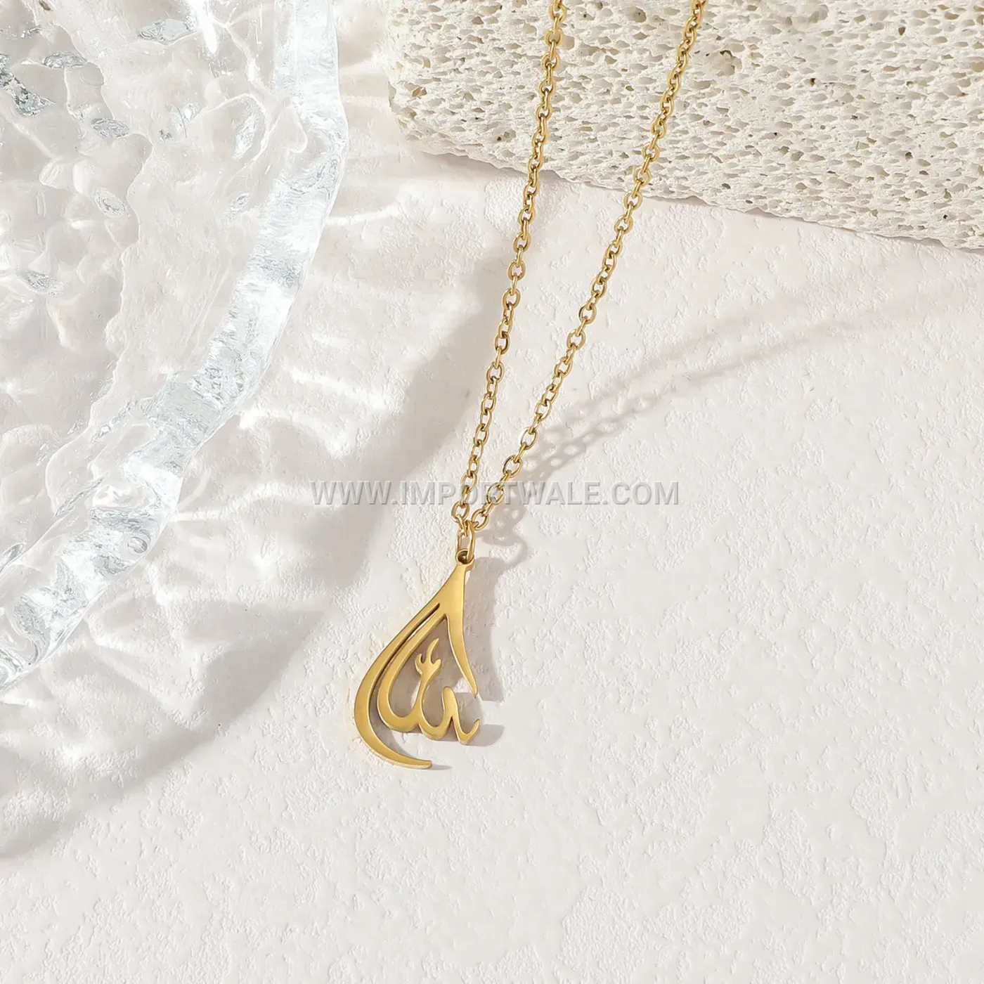 Waterdrop Stainless Steel Allah Script Pendant Necklace