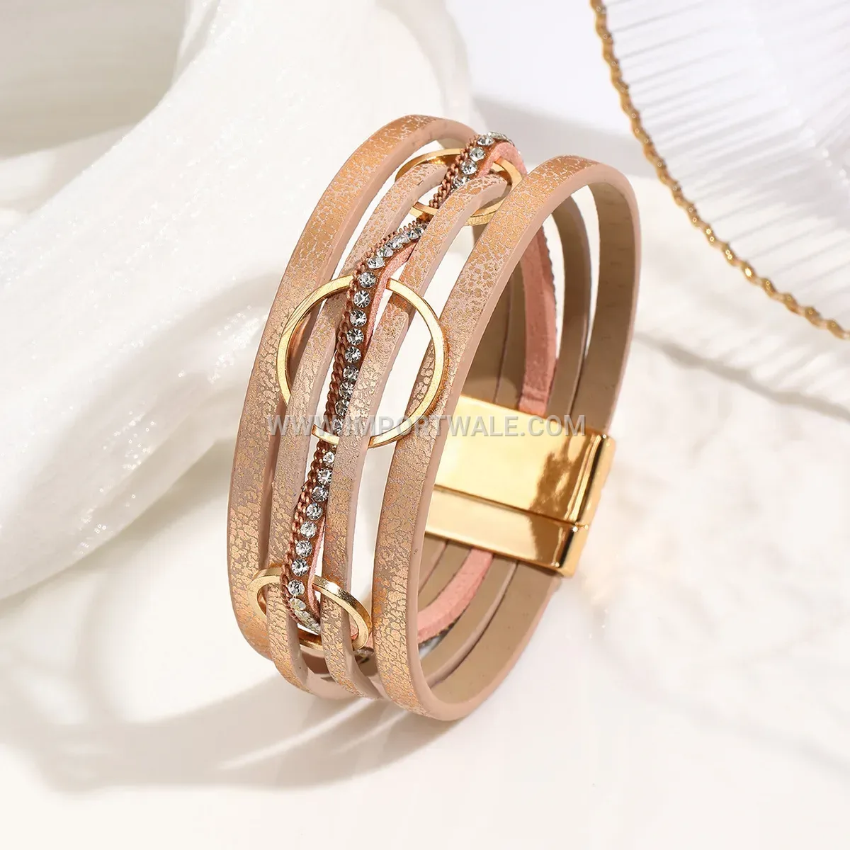 Interlocking Triple Ring Woven Leather Bohemian Bangle Bracelet