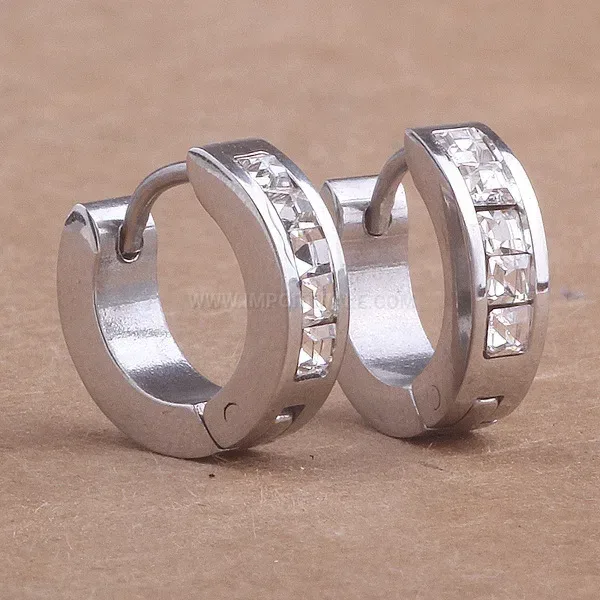 Classic Sleek Single Row Zircon Stainless Steel Huggie Earrings