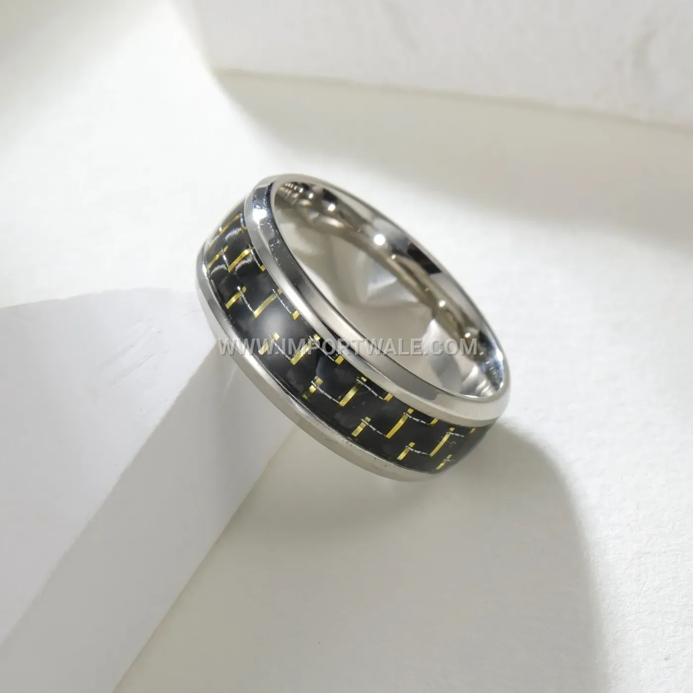 Carbon Fiber Inlaid Stainless Steel Band Ring