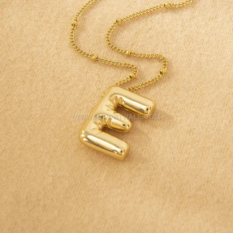 Bubble Alphabet Letter Pendant Stainless Steel Gold Plated Necklace