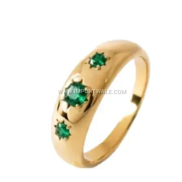 Cast Stainless Steel Hexagram Ring With Colored Crystal