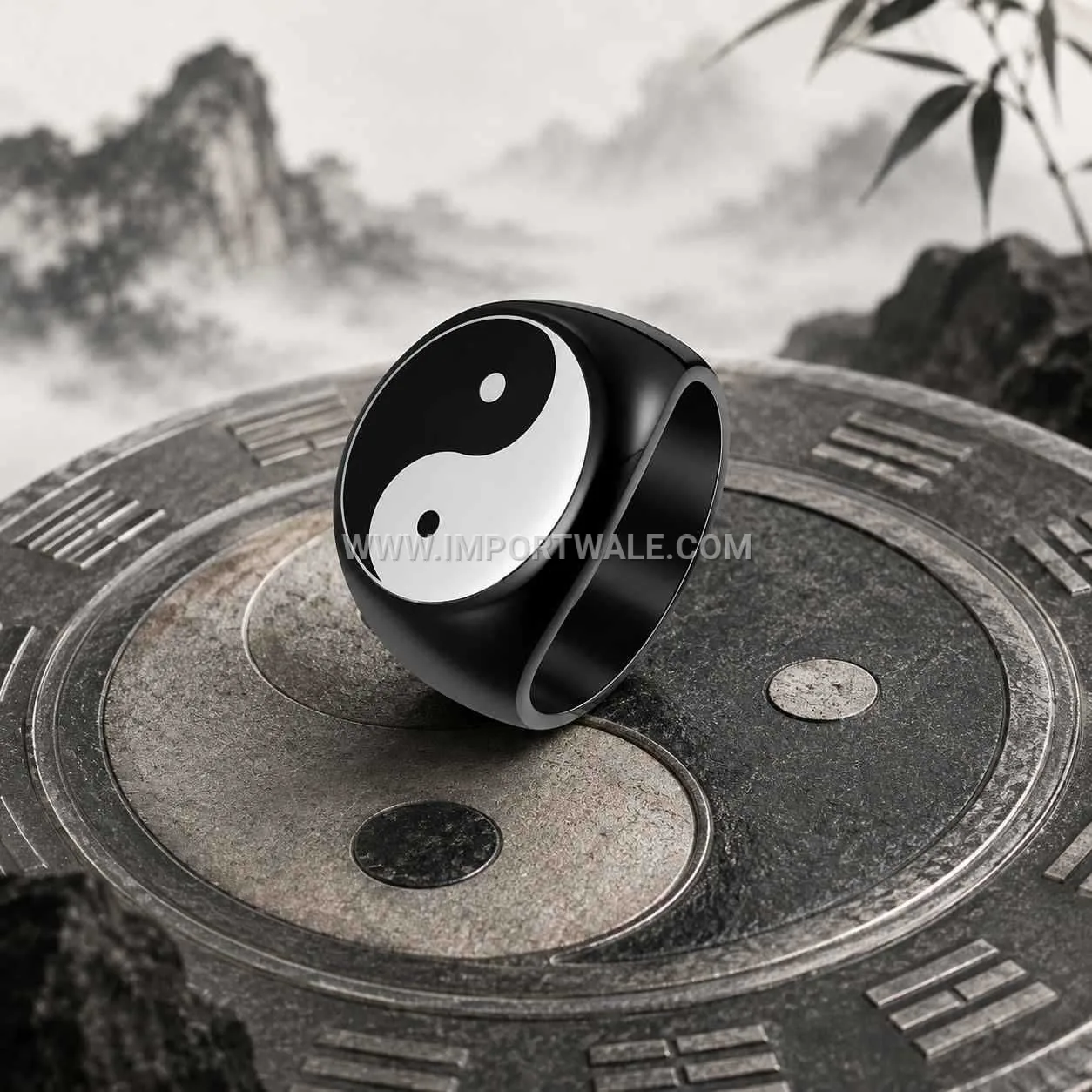 Men Stainless Steel Yin Yang Bagua Signet Ring