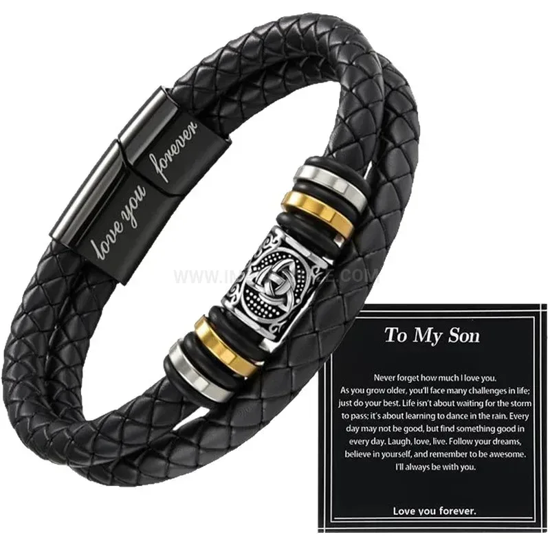 Classic Braided Leather Stainless Steel Magnetic Bracelet With Gift Card