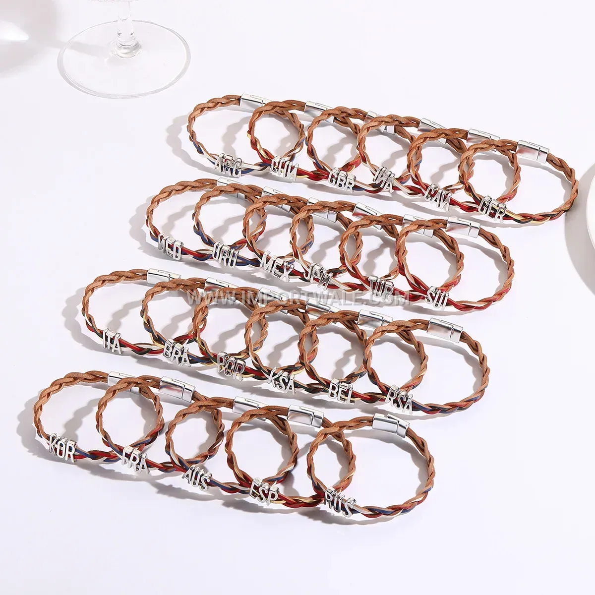 Braided Faux Leather Flag Bracelet With Alloy Accents