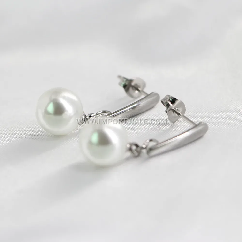 Imitation Pearl Charm Stainless Steel Stud Earrings
