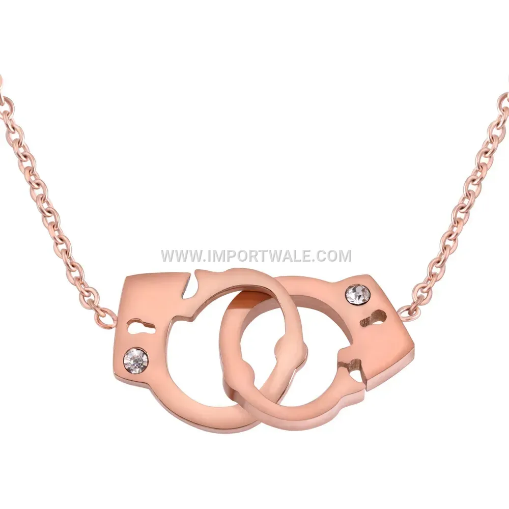 Interlocking Stainless Steel Handcuff Pendant Chain Necklace Set