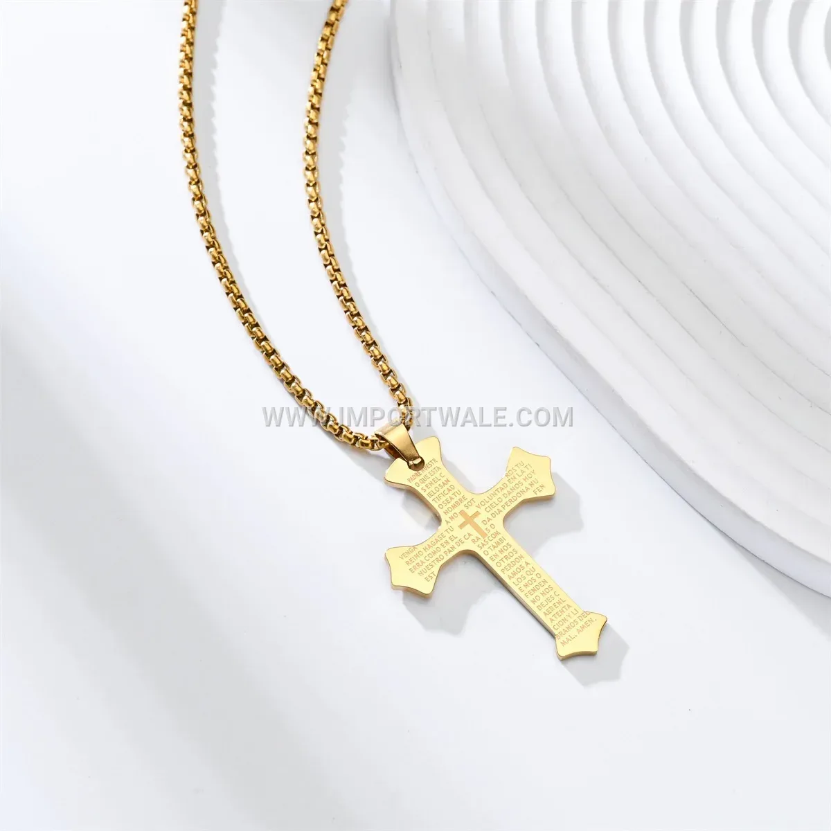 Stainless Steel Hip-Hop Crystal Cross Pendant Link Necklace