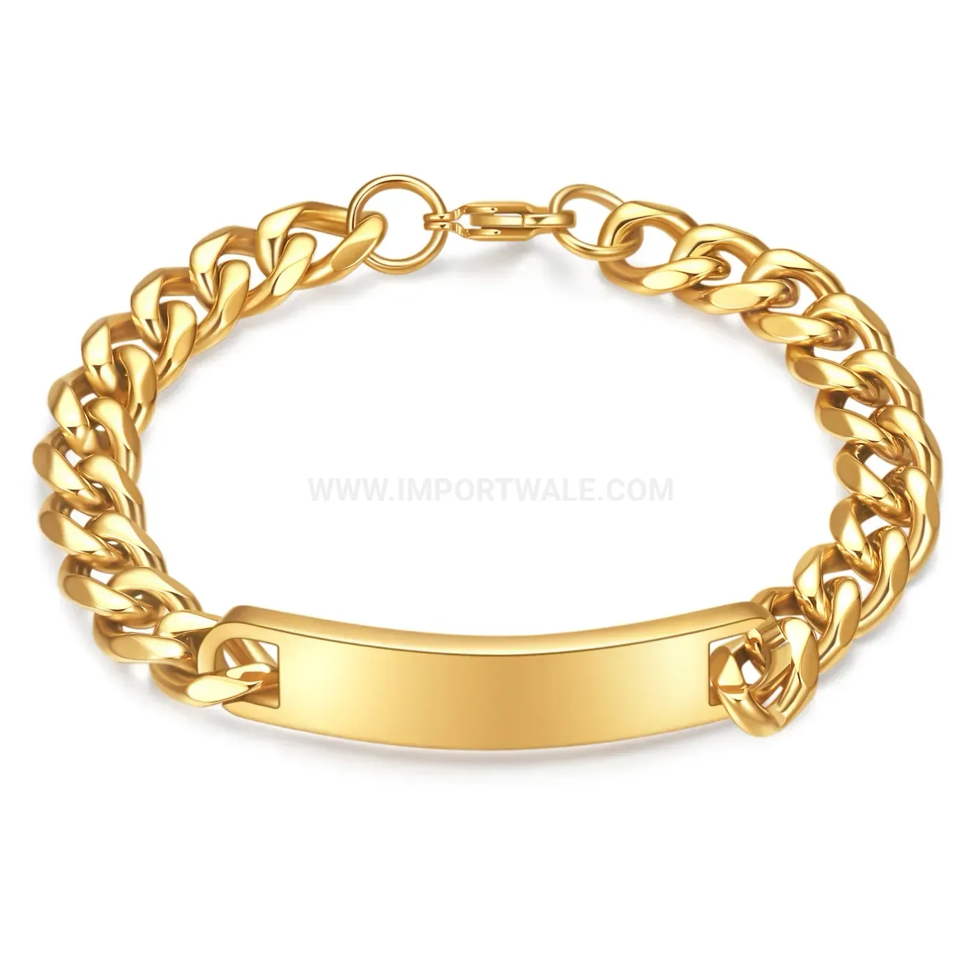 Engraved Long Bar Stainless Steel Cuban Chain Bracelet