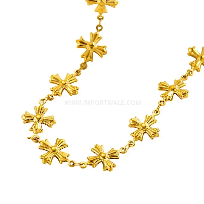 Fashion Byzantine Style Carved Cross Pendant Stainless Steel Necklace