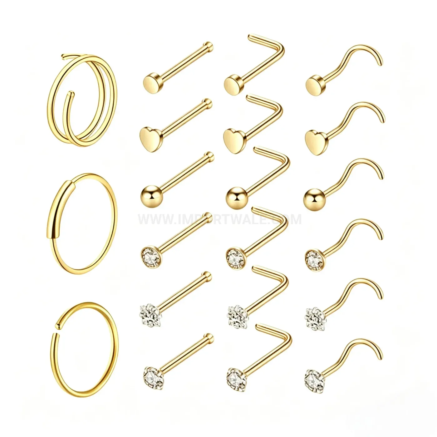 Premium Rhinestone Curved Bar Stainless Steel Nose Stud Set