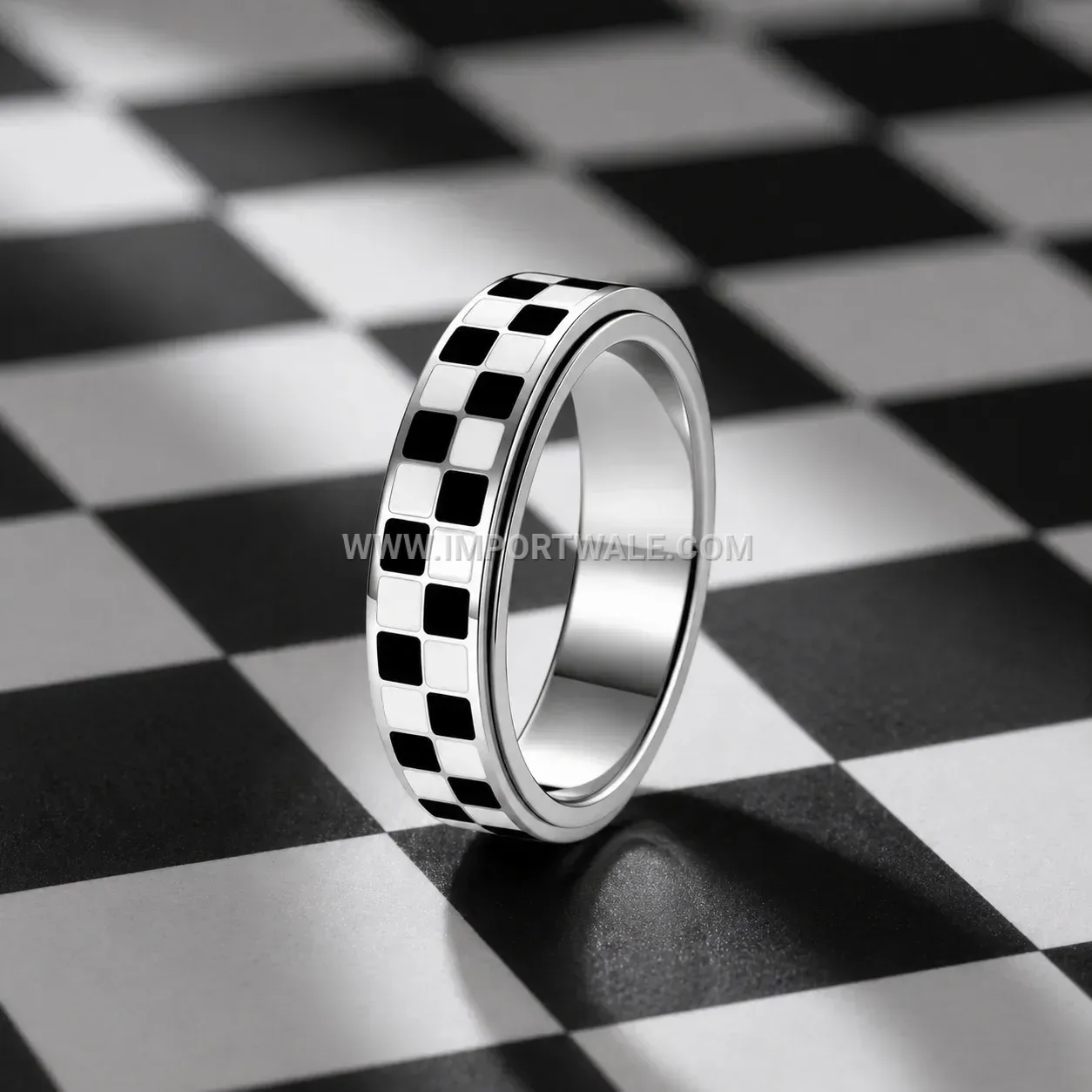 Spinning Checkerboard Stainless Steel Band Ring