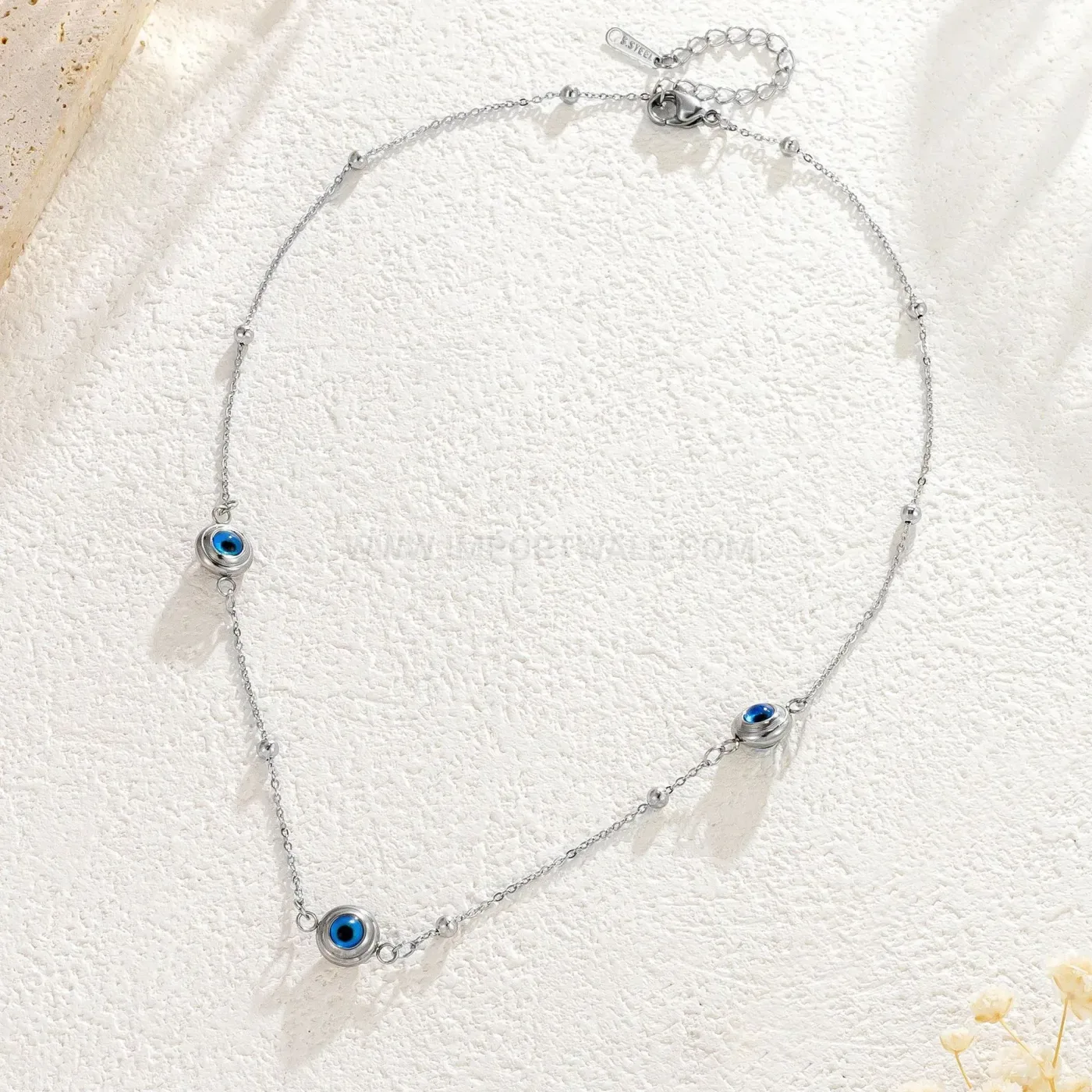 Classic Stainless Steel Vintage Evil Eye Beaded Pendant Necklace