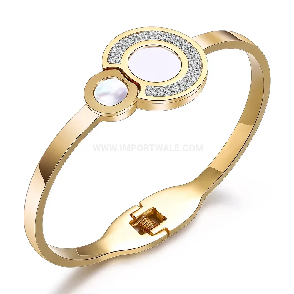 Fashion Stainless Steel Shell and Rhinestone Patchwork Bangle