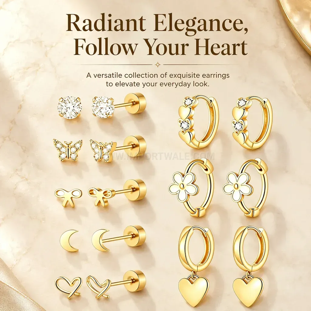 Premium Heart Crescent Stainless Steel Ear Piercing Set