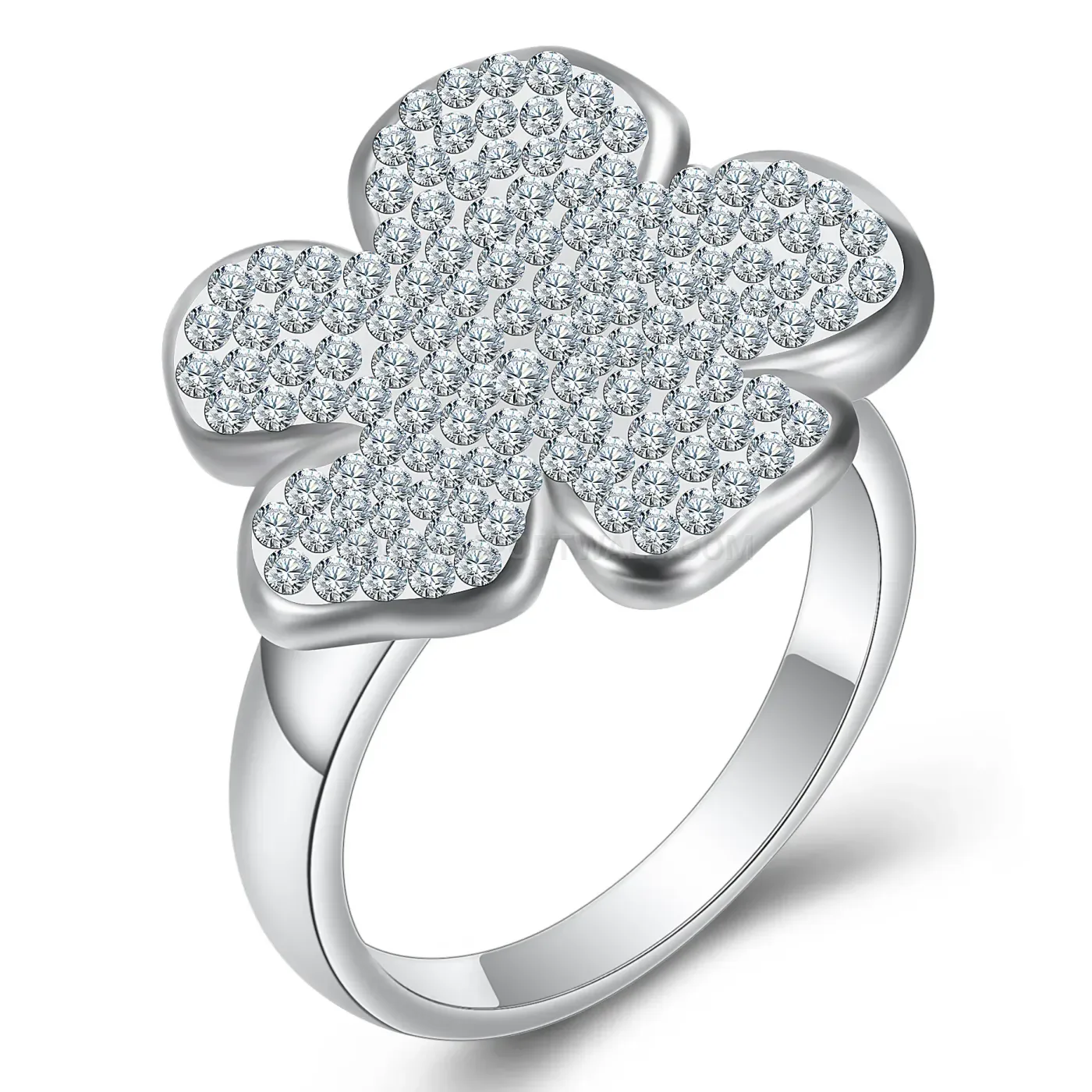 Intricate Floral Crystal Statement Ring in Premium Stainless Steel