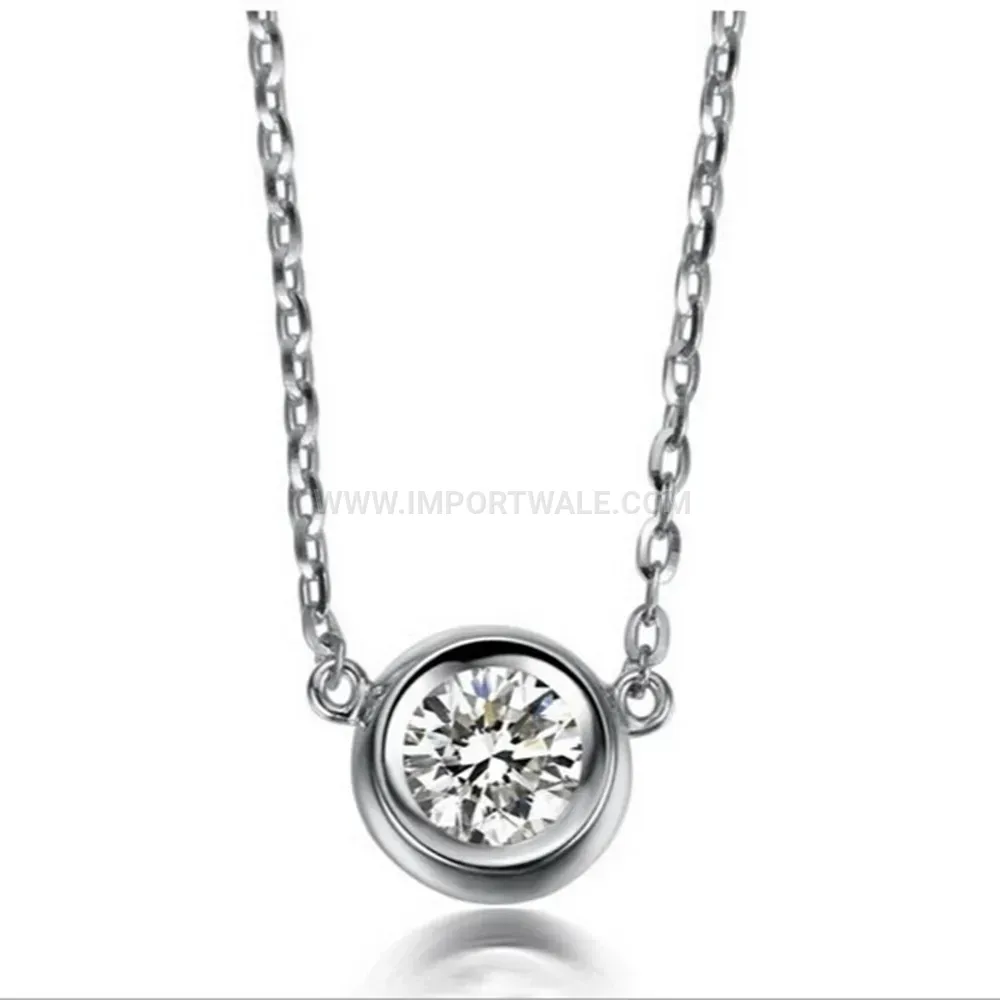 Single Solitaire Rhinestone Titanium Steel Pendant Chain Necklace