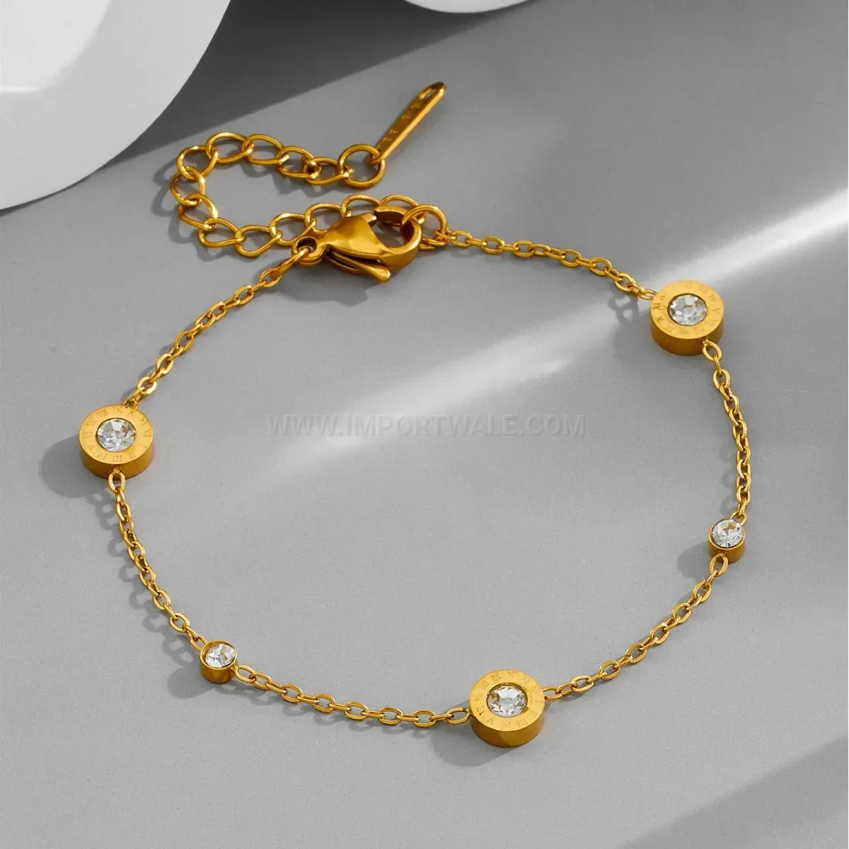 Roman Numeral Three Crystal Titanium Steel Bracelet