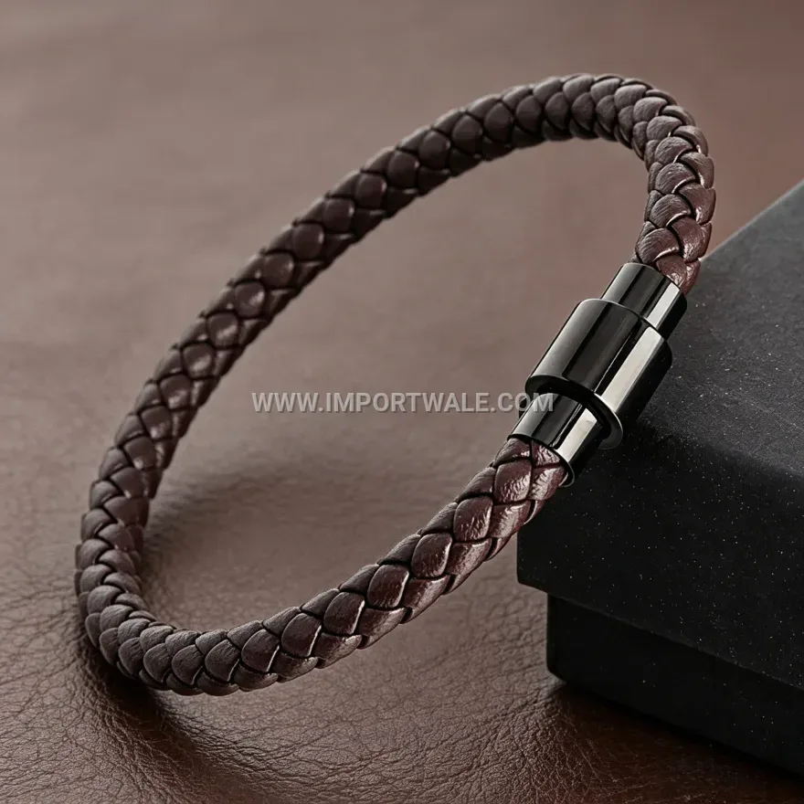 Minimalist Braided Leather Cord Cuff Bracelet Secure Clasp