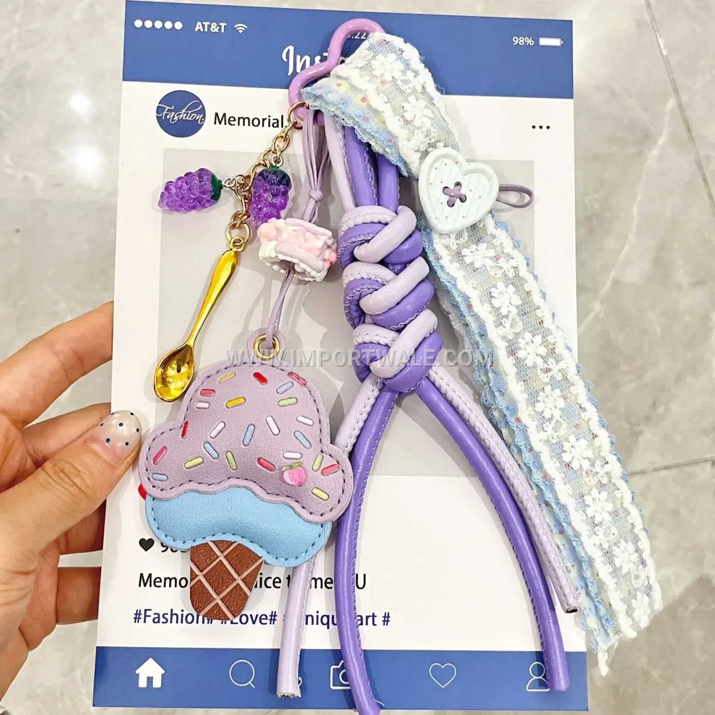 Cute Handcrafted Leather Fruit and Ice Cream Charm Keychain