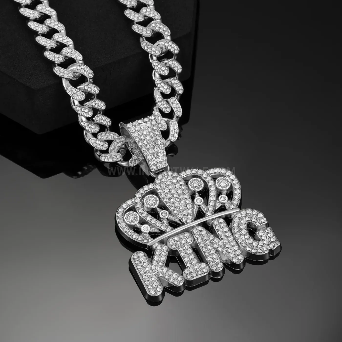 Crowned KING Letter Iced Out Hip Hop Pendant