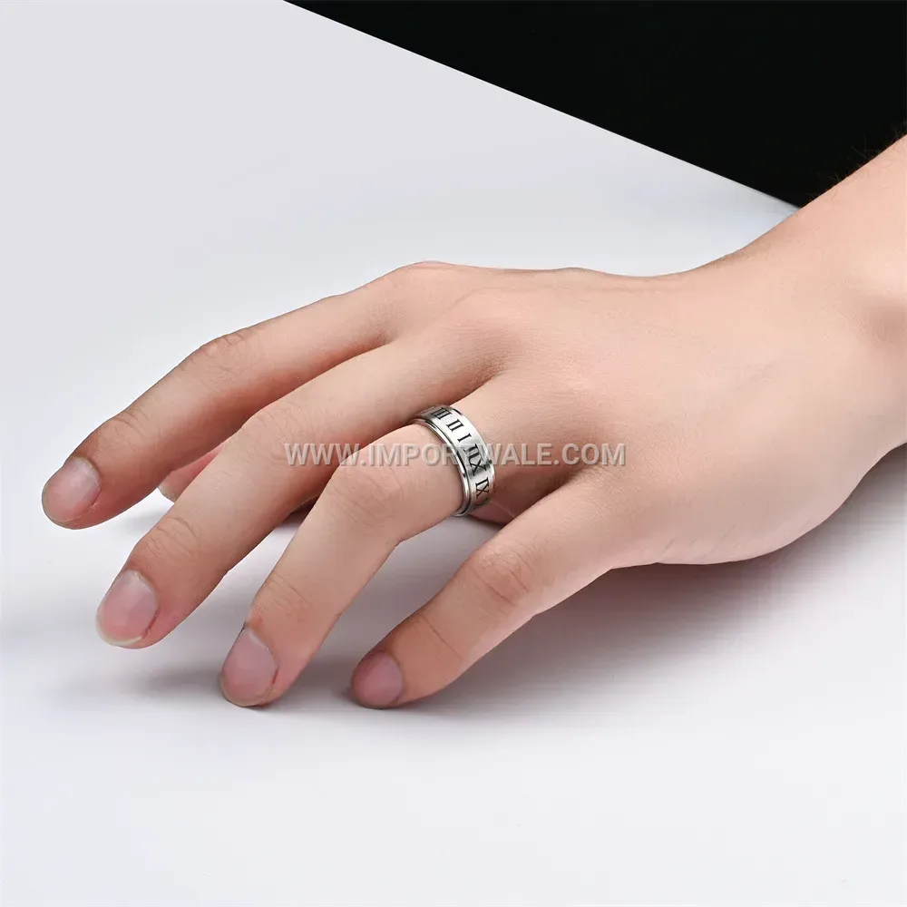 Spinning Roman Numeral Stainless Steel Band Ring