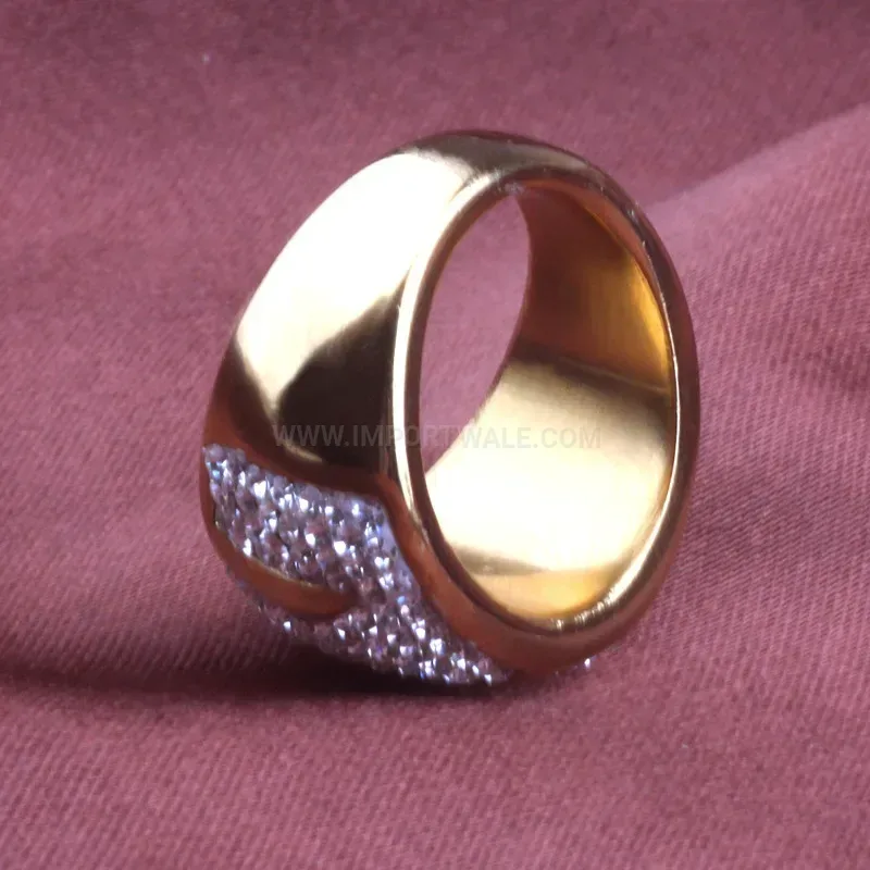 Wave Shaped Gold Plated Stainless Steel Rhinestone Ring