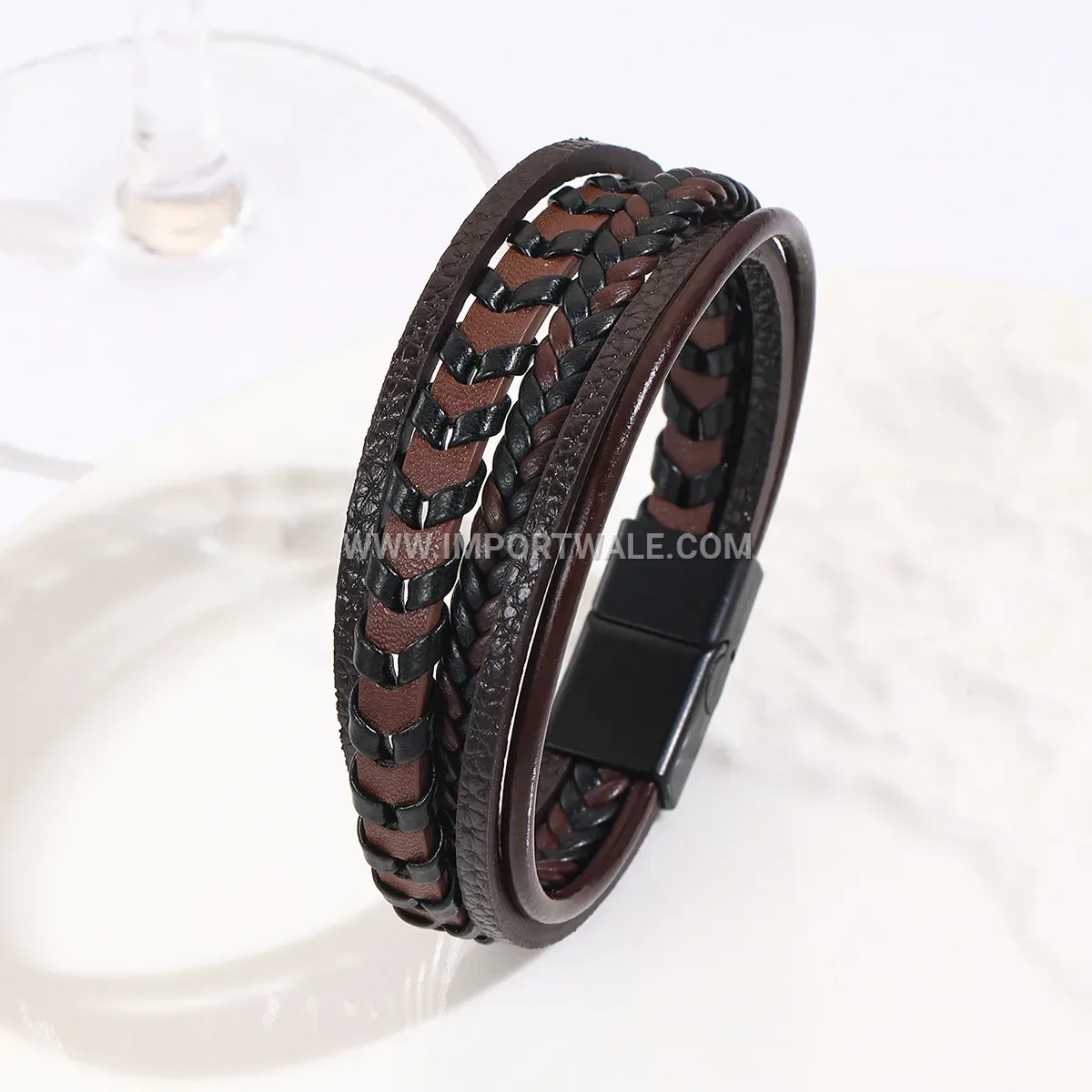 Retro Multi-Strand Braided Faux Leather Men's Alloy Cuff Wristband