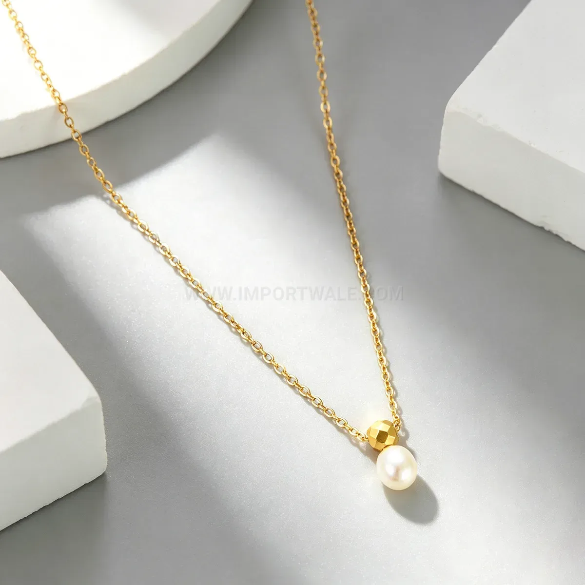 Chic Luxe Pearl Accent Stainless Steel O-Chain Necklace