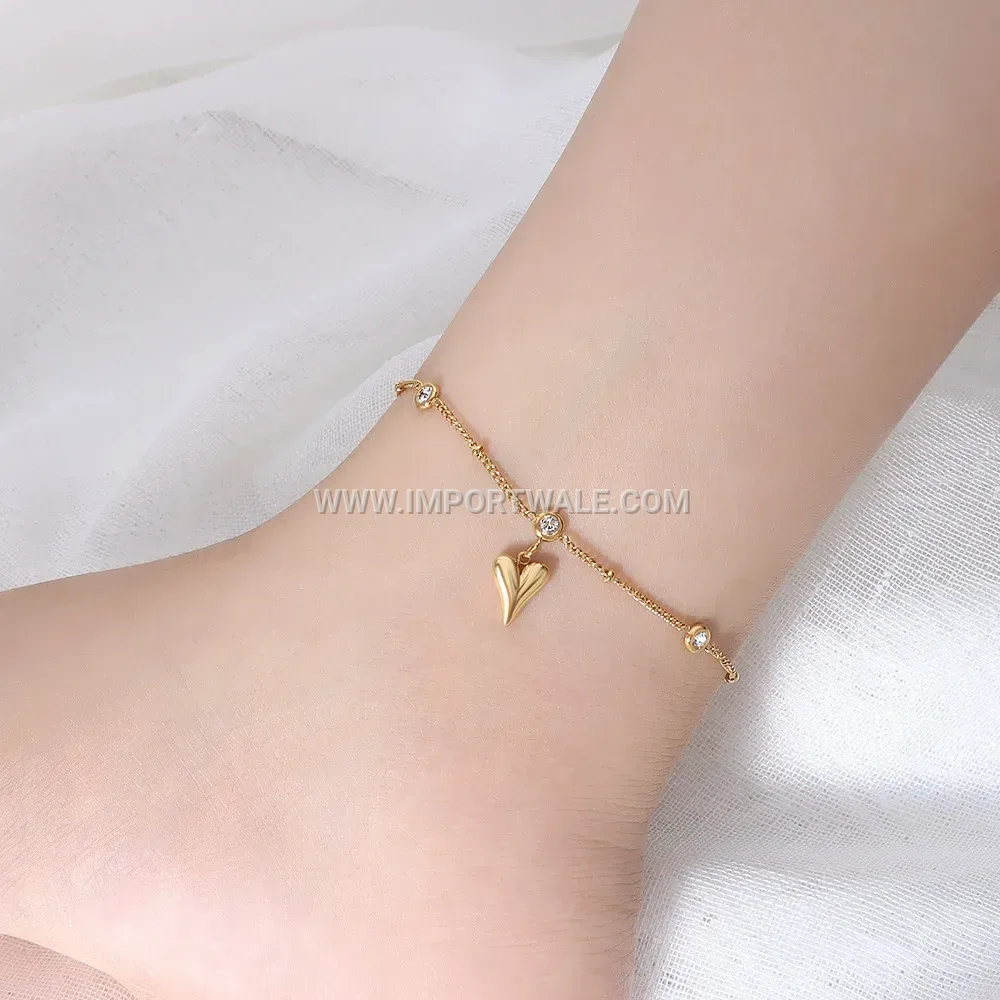 Heart V-Shape Rhinestone Anti Tarnish Stainless Steel Anklet