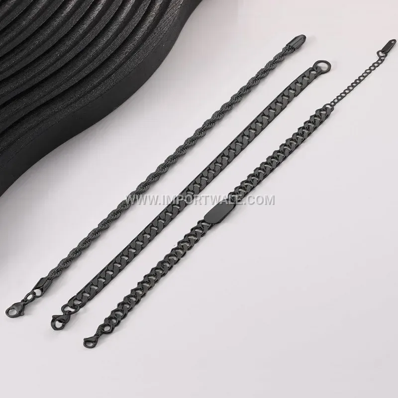 Black Stainless Steel Geometric Jewelry Set with Necklace Ring and Bracelet