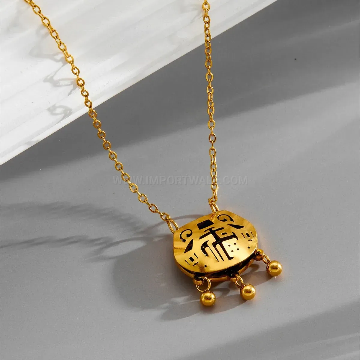 Chic Gold Plated Titanium Steel Lock Pendant Cable Chain Necklace
