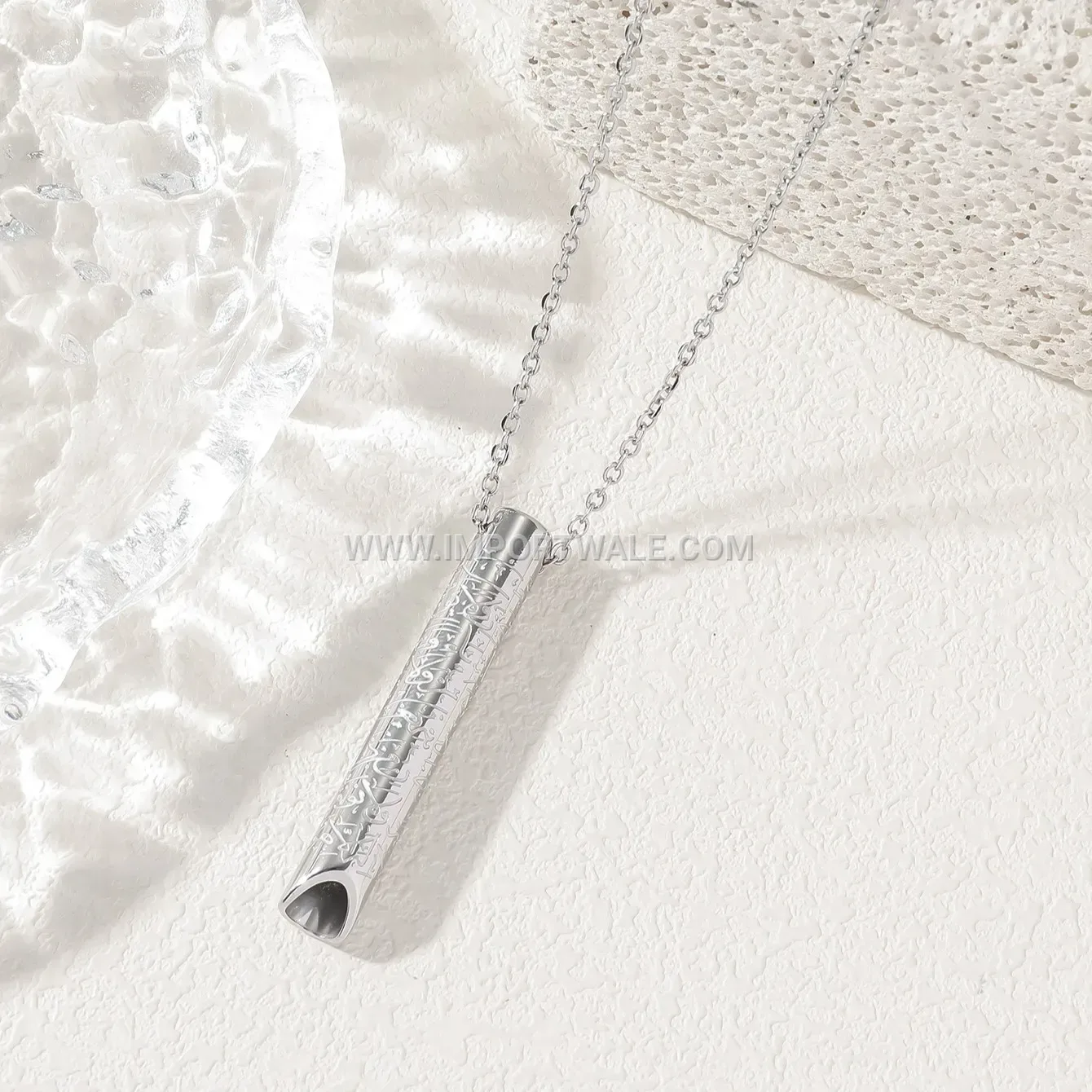 Gold Plated Stainless Steel Meditation Whistle Islamic Pendant Necklace