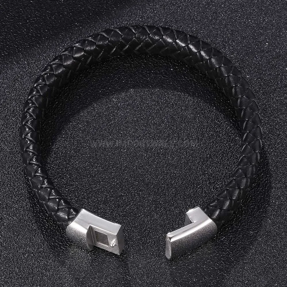 Double Layer Braided Leather Stainless Steel Clasp Bracelet