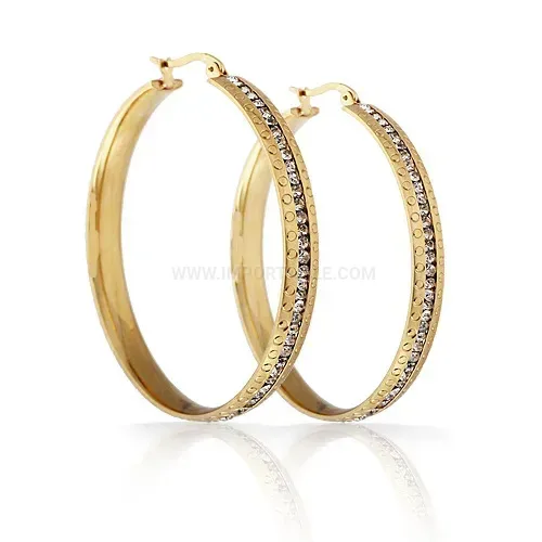 Trendy Crystal Embellished Gold Plated Stainless Steel Hoop Earrings