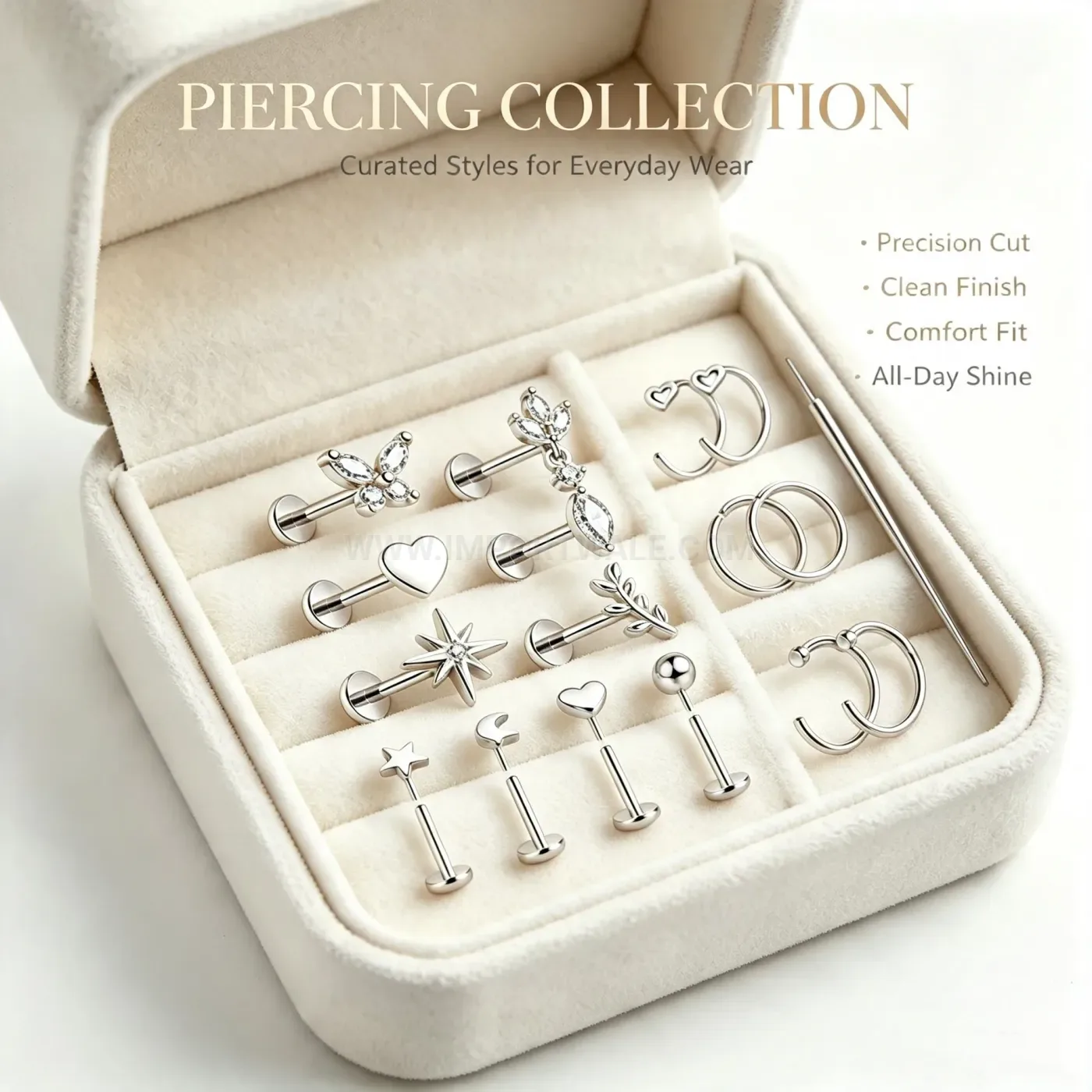 Modern Stainless Steel Minimalist Multi-Shape Nose Ring Piercing Set
