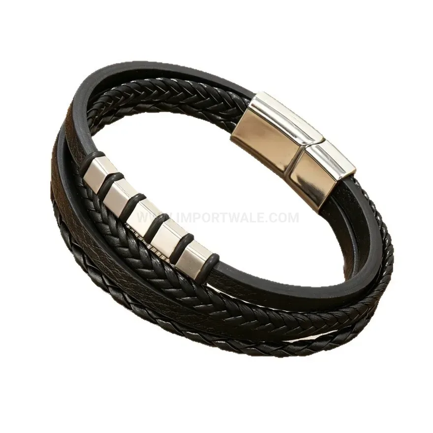 Classic Handcrafted Multi Strand Woven Leather Bracelet with Alloy Clasp
