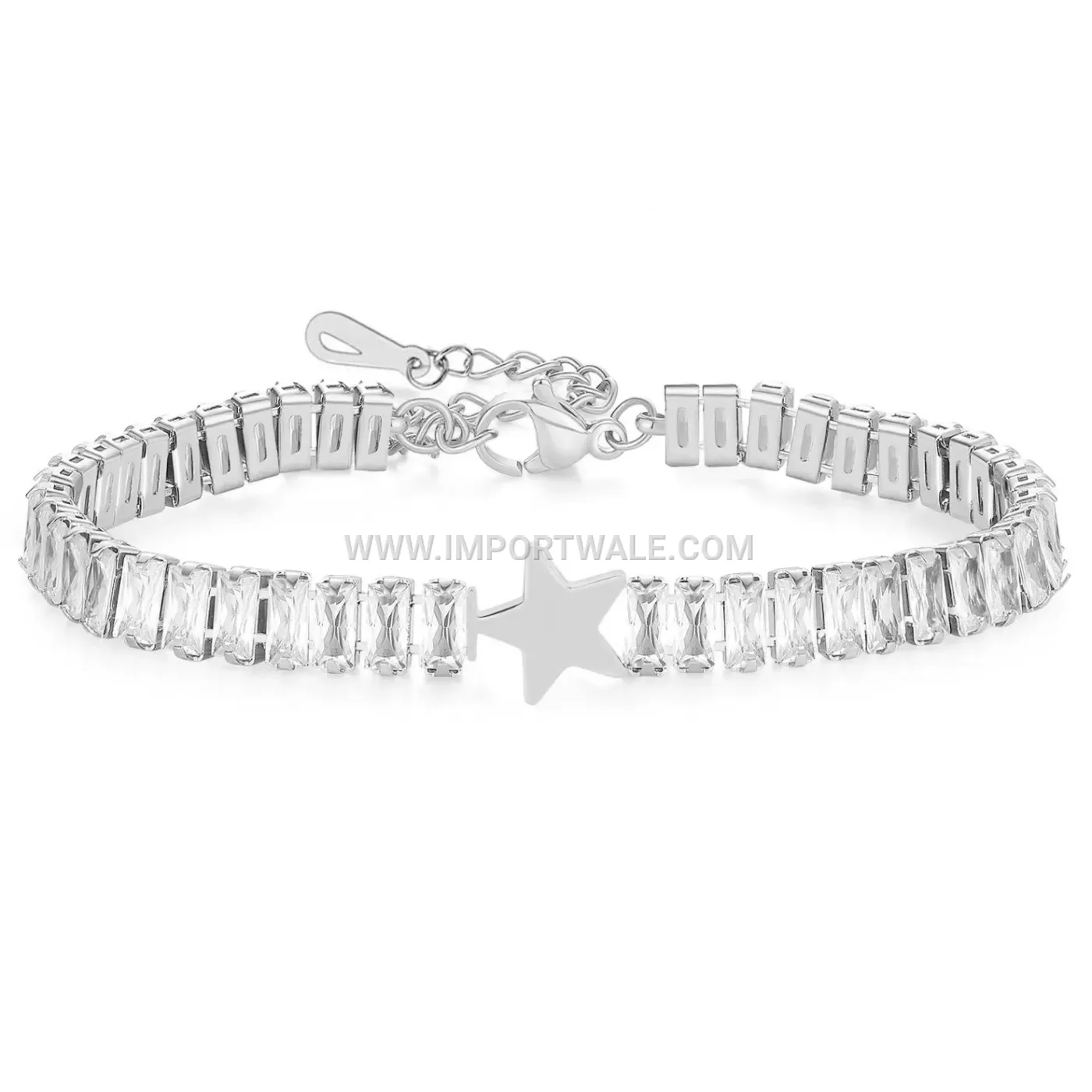 Stainless Steel Square Star Cubic Zirconia Single Row Bracelet