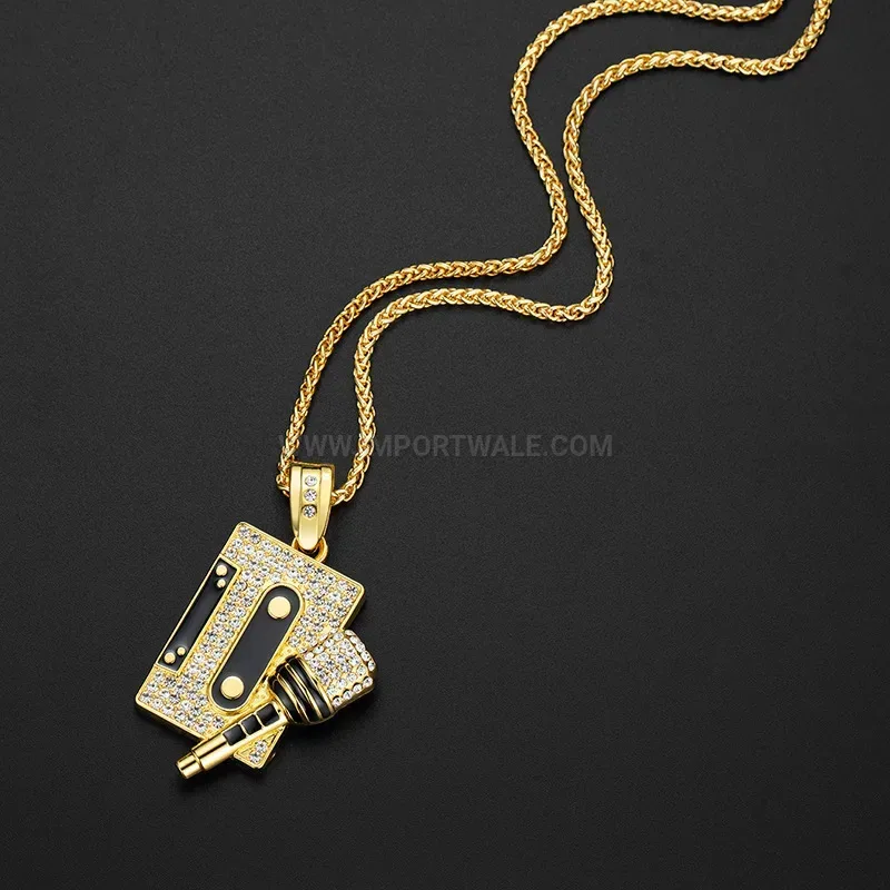 Iced Out Cassette Tape Microphone Hip Hop Pendant