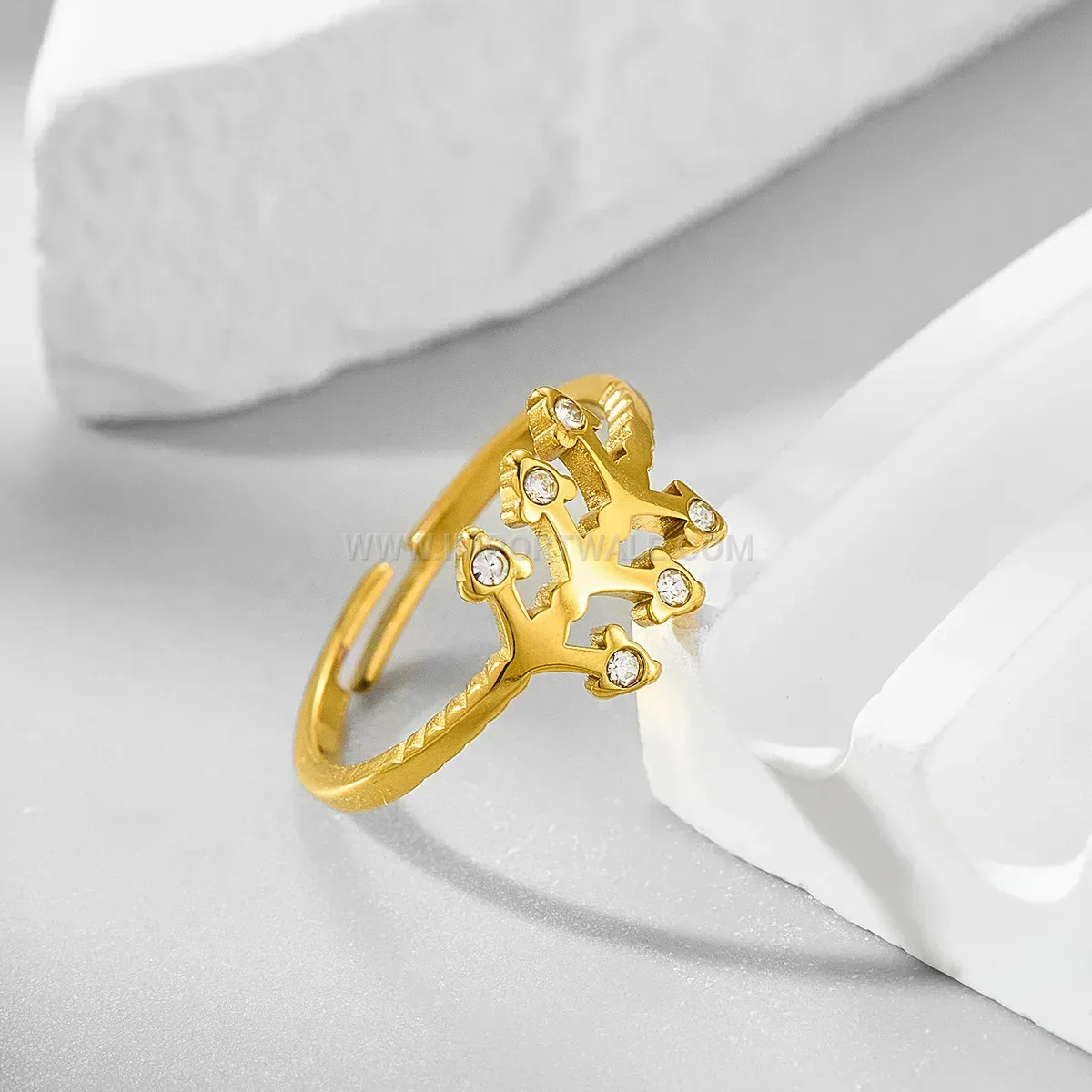 Gold Wheat Ear Zirconia Stainless Steel Ring